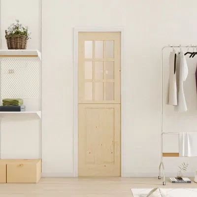 Chic Mode Interior Split Dutch Door -9-lite Frosted Glass Solid Core Panel Door (no Hardware Kit) In Brown
