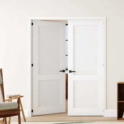 Chic Mode Interior White Louver Design Door Slab With Jamb Solid Core Panel Prehung Pantry Door With Quick Ass