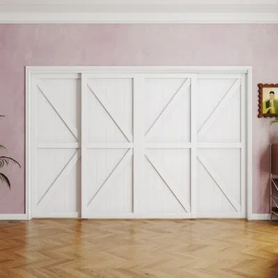 Chic Mode K Shape Design Manufacture Wood Sliding Closet Door With Hardware Kit In White