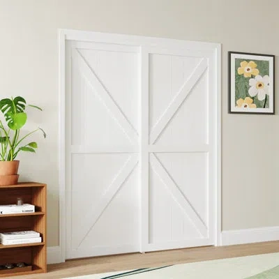 Chic Mode K Shape Design Manufacture Wood Sliding Closet Door With Hardware Kit In White