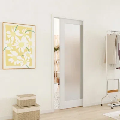 Chic Mode Lite Frosted Glass Solid Wood Pocket Interior Door With Hardware Included In White