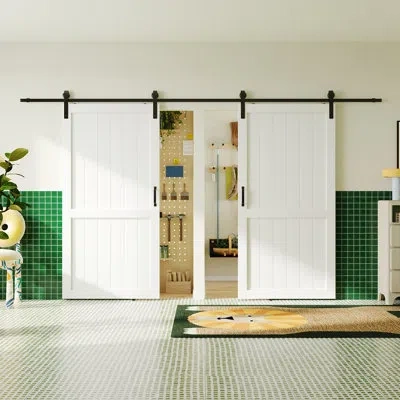 Chic Mode Manufacture Barn Door With Solid Manufacture Wood Include Hardware Kit,2 Doors In White