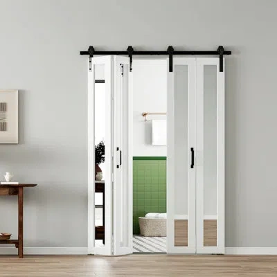 Chic Mode Mirror Surface Wood Unfinished Bifold Barn Door With Installation Hardware Kit In White