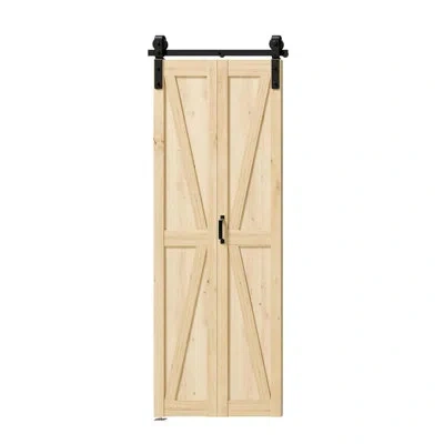 Chic Mode Modern Pine K Shape Design - Manufacture Wood Bifold Barn Door With Hardware Kit In Brown