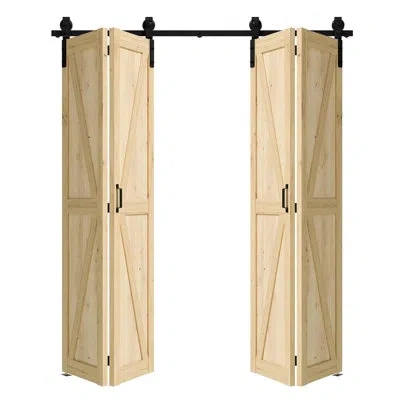 Chic Mode Modern Pine K Shape Design - Manufacture Wood Bifold Barn Door With Hardware Kit In Brown