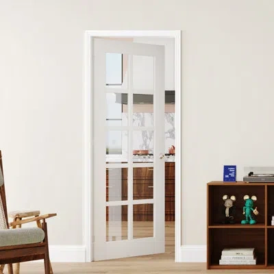 Chic Mode Modern Style 10 Panel Clear Glass Design Double Prehung French Interior Door, Trimable Frame, White 