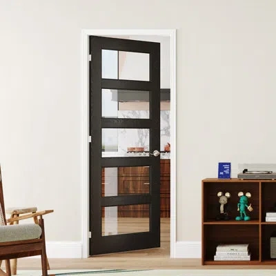 Chic Mode Modern Style 5 Lite Clear Glass Design Double Prehung French Interior Door, Trimable Frame, Black So