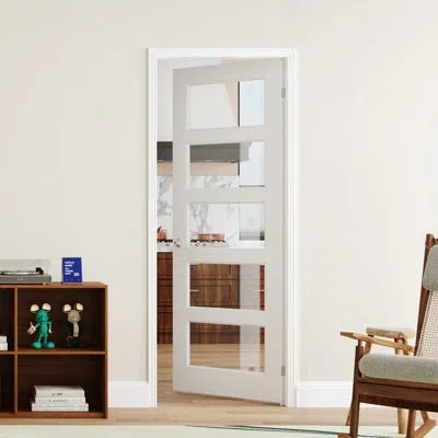 Chic Mode Modern Style 5 Lite Clear Glass Design Double Prehung French Interior Door, Trimable Frame, White So