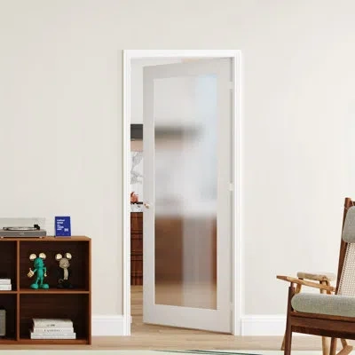 Chic Mode Modern Style Full Lite Frosted Glass Design Double Prehung French Interior Door, Trimable Frame, Whi In White