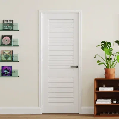 Chic Mode Modern Style Louvered Design Double Prehung French Interior Door, Trimable Frame, White Solid & Manu