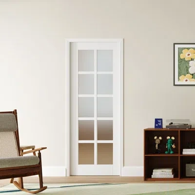 Chic Mode Modern Style White 10-square Frosted Glassed Reflective Mdf Interior Room Door,hardware Not Included