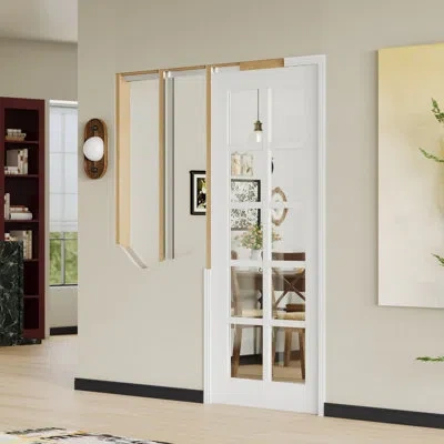 Chic Mode Pocket Door Frame Kit For 2×4 Stud Walls - Soft Close Sliding Hardware System With White 10-lite Cle