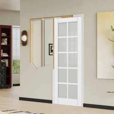 Chic Mode Pocket Door Frame Kit For 2×4 Stud Walls - Soft Close Sliding Hardware System With White 10-lite Fro