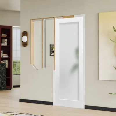 Chic Mode Pocket Door Frame Kit For 2×4 Stud Walls - Soft Close Sliding Hardware System With White 1-lite Fros In Multi