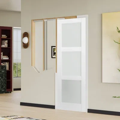 Chic Mode Pocket Door Frame Kit For 2×4 Stud Walls - Soft Close Sliding Hardware System With White 3-lite Fros