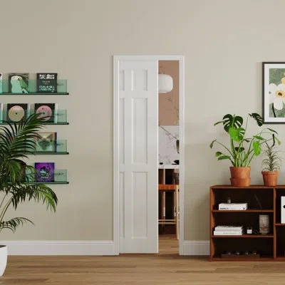 Chic Mode Pocket Interior Pantry Door - 6 Panels Modern Design Solid Core Wood With Hardware In White