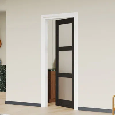 Chic Mode Prehung Black French Door - 3 Lite Frosted Glass Mdf Interior Door With Frame