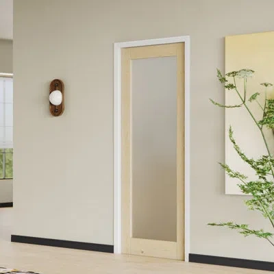 Chic Mode Prehung Door 1-lite Frosted Glass Interior Door,natural Wood Finish,solid Manufactured Wood With Adj In White