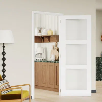Chic Mode Prehung Door 3 Lite Frosted Glass Interior Door White Solid Manufactured Wood With Adjustable Jamb &