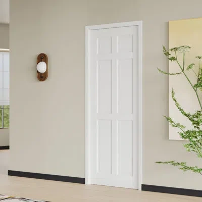 Chic Mode Prehung Door - 6 Panel Hollow Core Interior Door With Wood Veneer Finish Lightweight Mdf Pantry Door In White