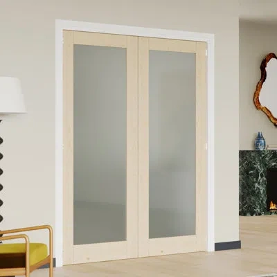 Chic Mode Prehung Door Double Interior Door Mdf Frosted Glass Over Solid Panel Pantry Door With Adjustable Jam In Brown