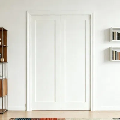 Chic Mode Prehung Shaker Style Interior Double Doors  - 1 Panel White Mdf Doors With Frame