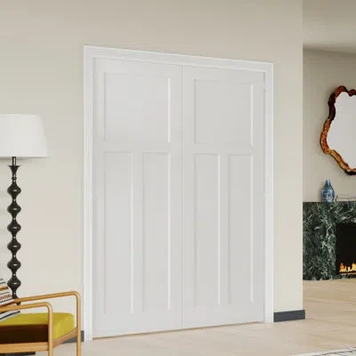 Chic Mode Prehung Shaker Style Interior Double Doors  - 2 Panel White Hollow Core Molded Doors Matching Frame(