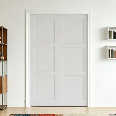Chic Mode Prehung Shaker Style Interior Double Doors  - 3 Panel White Mdf Doors With Frame
