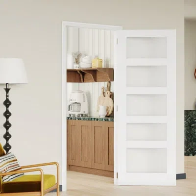 Chic Mode Prehung Style Interior Pantry Door With Matching Frame - 5 Lite Frosted Glass White Mdf Door Slab