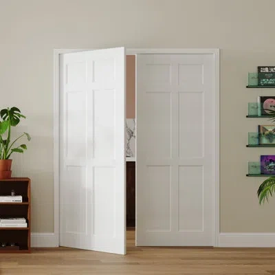 Chic Mode Slab Doors Interior Pantry Door - 6 Panels Modern Design Solid Core Wood Without Handle & Frame In White