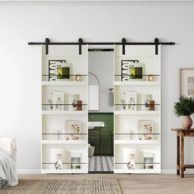 Chic Mode Sliding Barn Door, Shelf Style, Made Of Primed Mdf, Sliding Door With Hardware Kit In White