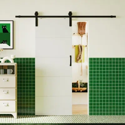 Chic Mode Sliding Barn Door - White 4 Lite Raised Flush Design With Manufacture Wood Include Barn Door Hardwar