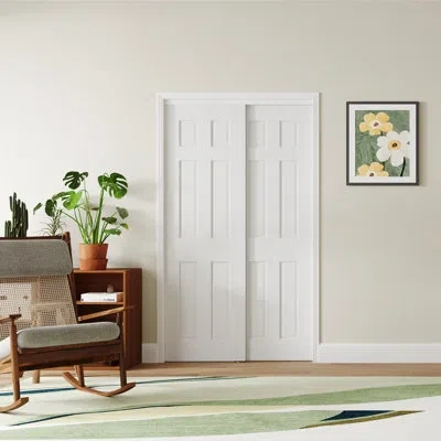 Chic Mode Sliding Closet Door - 6 Raised Panel Design Prefinished Mdf Interior Sliding Door With Installation  In White
