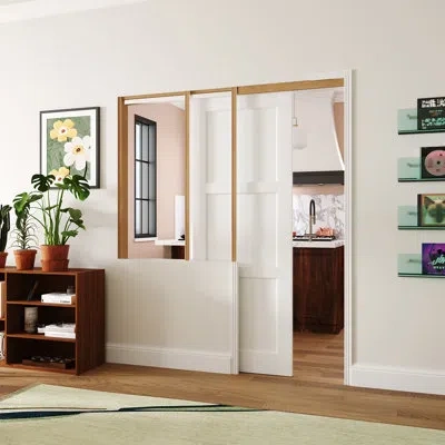 Chic Mode Sliding Interior Pocket Doors 3 Lite White Panel Design Mdf Material French Door With Hardware Kit