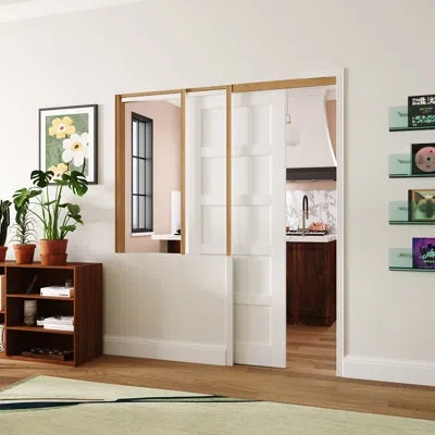 Chic Mode Sliding Interior Pocket Doors 5 Lite White Panel Design Mdf Material French Door With Hardware Kit