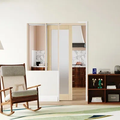 Chic Mode Sliding Pocket Door - 1 Lite Frosted Glassed Design White Sliding Pocket Interior Door With Pocket D In Brown