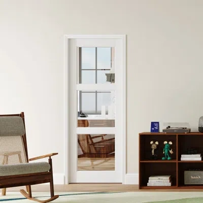 Chic Mode Sliding Pocket Door - 3 Lite Clear Glassed Design Sliding Pocket Interior Door With Pocket Door Hard In White