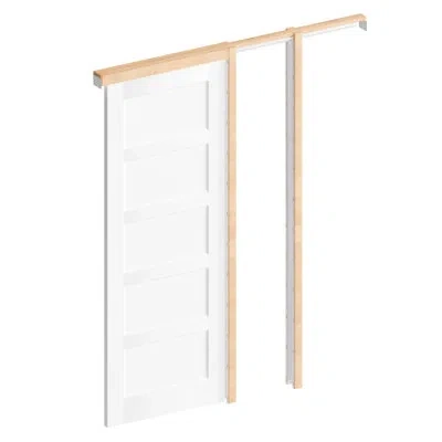 Chic Mode Sliding Pocket Door - 5 Lite Mdf Panel Design White Sliding Pocket Interior Door With 80"h Pocket Do