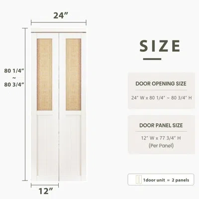 Chic Mode Upgraded Half-lite Rattan Panel Prefinished Solid Wood Bi-fold Door, Complete Matching Door Frame In In White