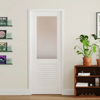 Chic Mode White Louvered Design Half Lite Frosted Glass Interior Door Slab Standard Door Without Hardware & Ha
