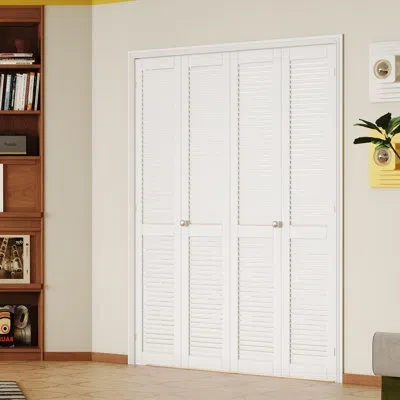 Chic Mode White Louvered Folding Door With Hardware Unfinished Bi-fold Interior Door