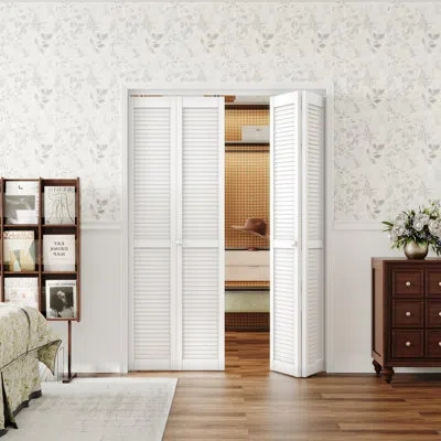 Chic Mode White Louvered Folding Door With Hardware Unfinished Bi-fold Interior Door