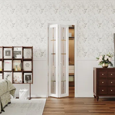 Chic Mode White Mdf Interior Bifold Door - 10 Lite Frosted Explosion-proof Glass With Hardware, American Style