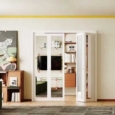Chic Mode White Mirror Surface Solid + Manufactured Wood Unfinished Bi-fold Door With Hardware Kit