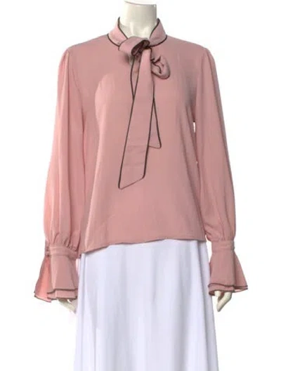 Pre-owned Chic Wish Tie Neck Long Sleeve Blouse In Pink
