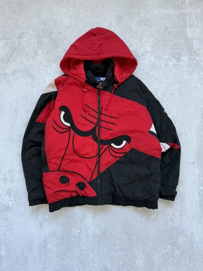 Pre-owned Chicago Bulls X Nba Vintage Starter Chicago Bulls Nba 90's Jacket Over Print In Red