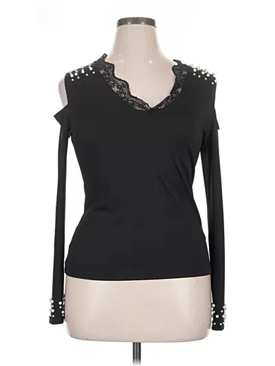 Pre-owned Chicme Long Sleeve Top Black Open Neckline Tops