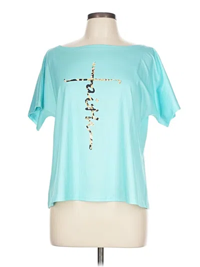 Pre-owned Chicme Short Sleeve Top Teal Keyhole Neckline Tops In Blue