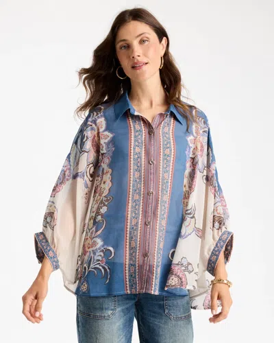 Chico's Collared Button Down Poncho In Blue