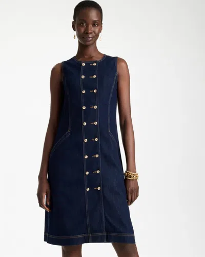 Chico's Denim Knee Length Dress In Deep Dark Indigo